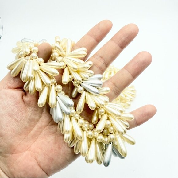 Vintage Wedding Hair Accessory Bracelet Kidney Shaped Faux Pearls Sets - Picture 4 of 10